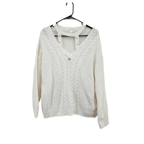 Venus Women's 100% Acrylic Chunky Knit Cutout Neck Sweater - - Picture 1 of 7